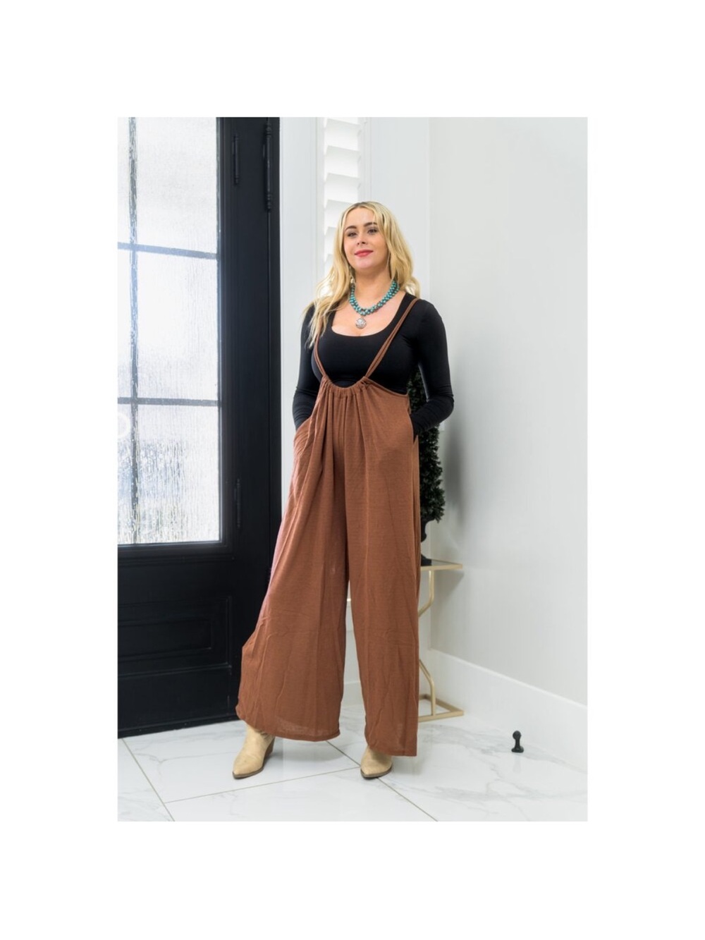 BUCKETLIST Rust Brown Wide-Leg Jumpsuit Overalls